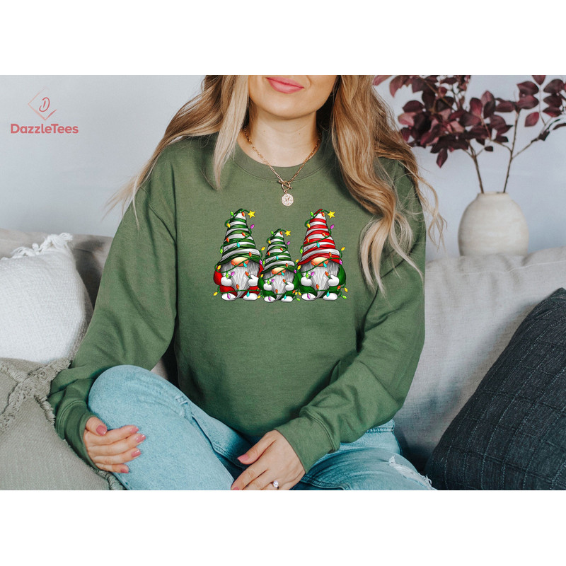 Humorous Gnomies Tree Christmas Sweatshirt, Merry Christmas With My Gnomies Hoodie, Christmas Pine Tree Crewneck, Christmas Lighting Sweater.jpg
