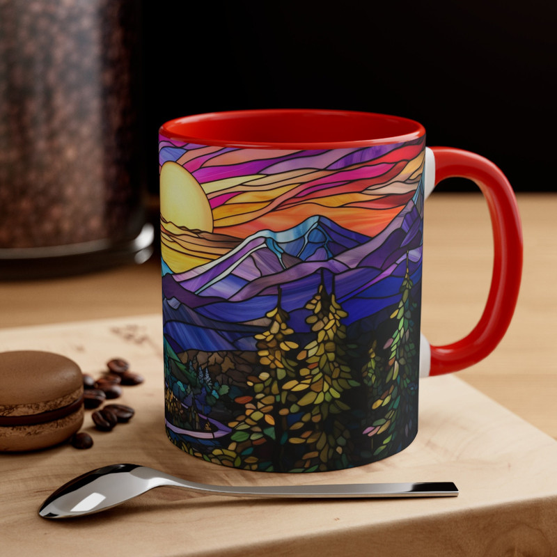 Stained Glass Mountan Mug Nature Inspired Coffee Mug Outdoor Design Drinkware Mountain Scene Tea Mug Gift For Nature Lover Mountain Range 10.jpg