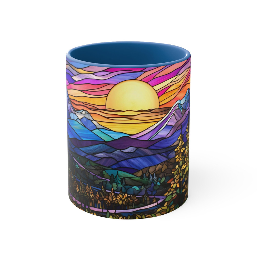 Stained Glass Mountan Mug Nature Inspired Coffee Mug Outdoor Design Drinkware Mountain Scene Tea Mug Gift For Nature Lover Mountain Range 2.jpg