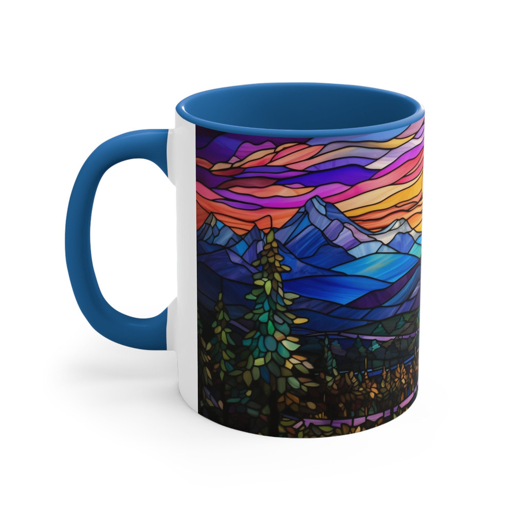 Stained Glass Mountan Mug Nature Inspired Coffee Mug Outdoor Design Drinkware Mountain Scene Tea Mug Gift For Nature Lover Mountain Range 3.jpg