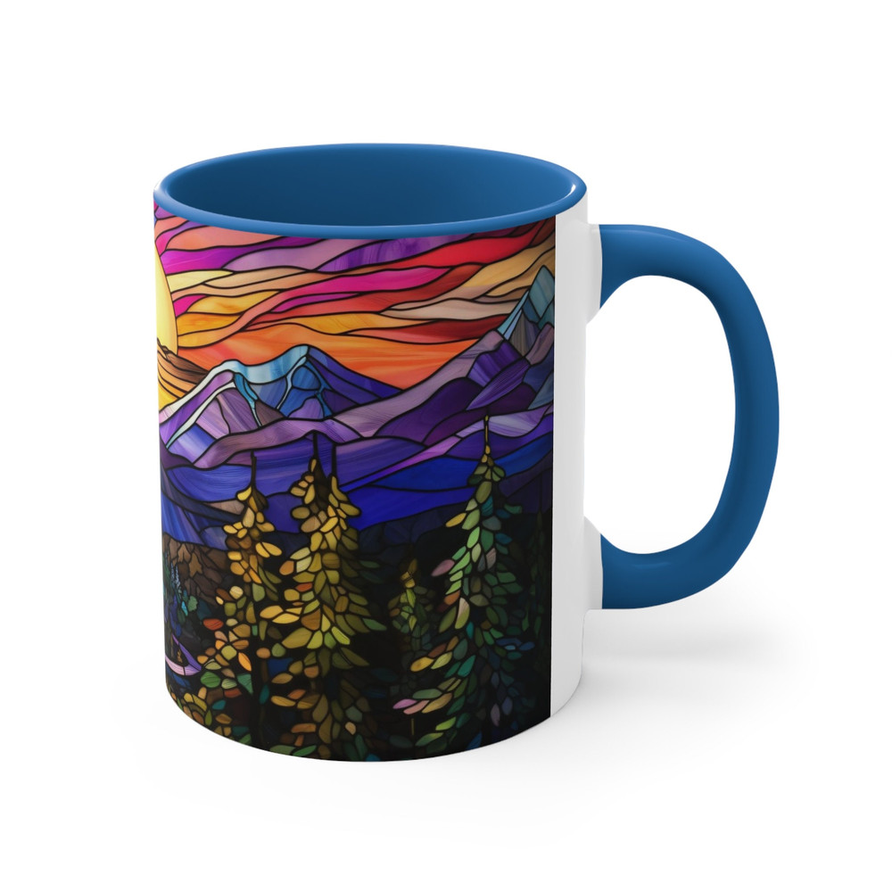 Stained Glass Mountan Mug Nature Inspired Coffee Mug Outdoor Design Drinkware Mountain Scene Tea Mug Gift For Nature Lover Mountain Range 4.jpg
