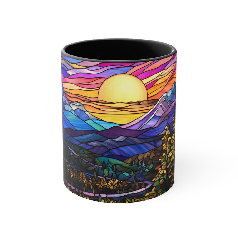 Stained Glass Mountan Mug Nature Inspired Coffee Mug Outdoor Design Drinkware Mountain Scene Tea Mug Gift For Nature Lover Mountain Range 6.jpg