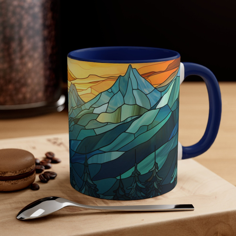 Stained Glass Style Mountain Mug Nature Inspired Coffee Cup Outdoor Design Drinkware Nature Mountain Scene Mug Dad Gift Coffee Mug 11oz 1.jpg