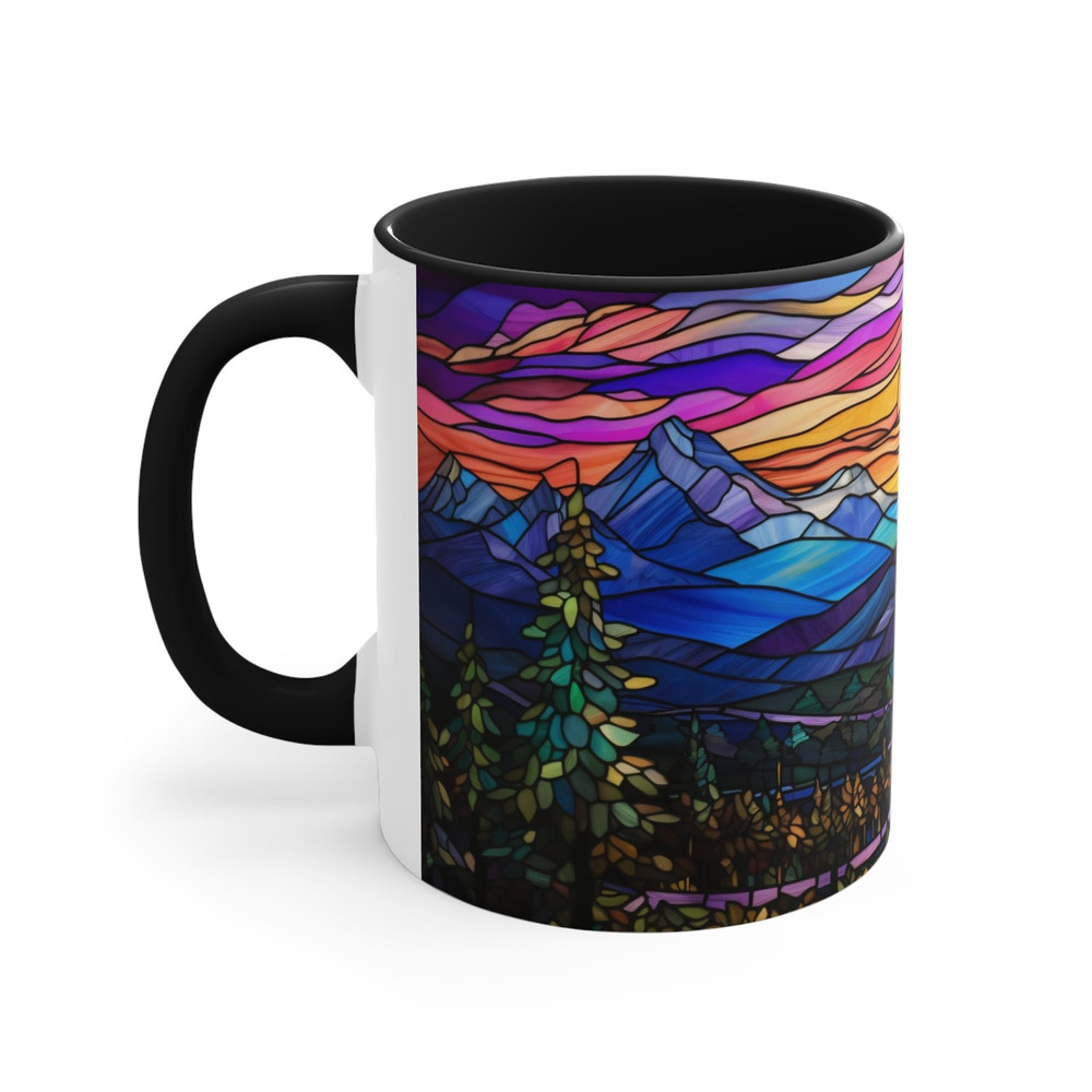 Stained Glass Mountan Mug Nature Inspired Coffee Mug Outdoor Design Drinkware Mountain Scene Tea Mug Gift For Nature Lover Mountain Range 7.jpg