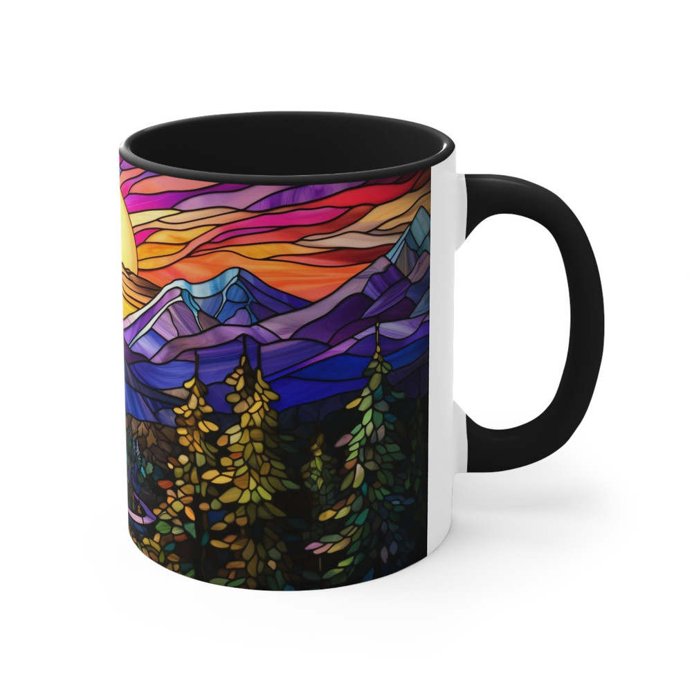 Stained Glass Mountan Mug Nature Inspired Coffee Mug Outdoor Design Drinkware Mountain Scene Tea Mug Gift For Nature Lover Mountain Range 8.jpg