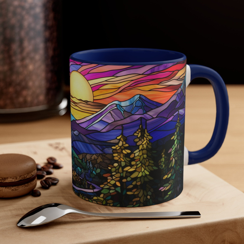Stained Glass Mountan Mug Nature Inspired Coffee Mug Outdoor Design Drinkware Mountain Scene Tea Mug Gift For Nature Lover Mountain Range 9.jpg