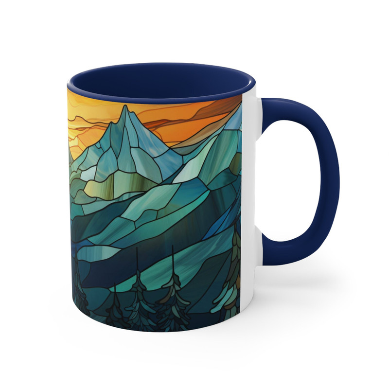 Stained Glass Style Mountain Mug Nature Inspired Coffee Cup Outdoor Design Drinkware Nature Mountain Scene Mug Dad Gift Coffee Mug 11oz 4.jpg