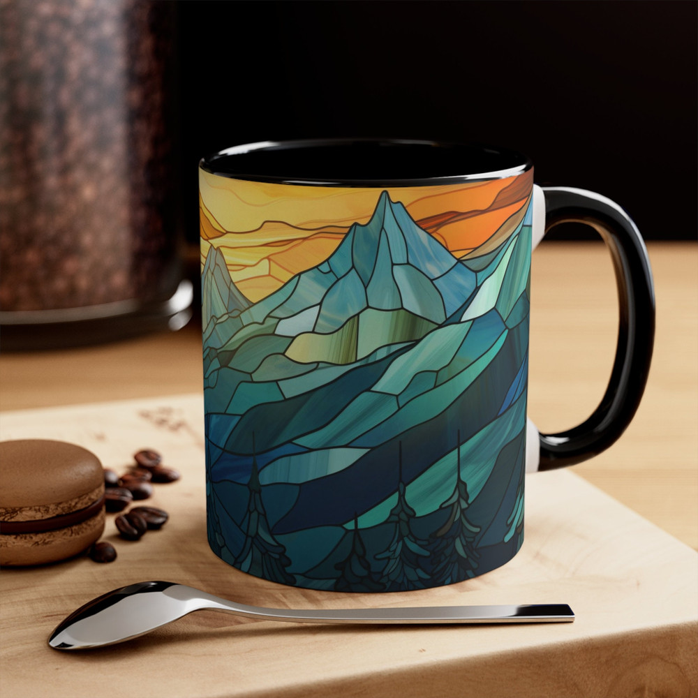 Stained Glass Style Mountain Mug Nature Inspired Coffee Cup Outdoor Design Drinkware Nature Mountain Scene Mug Dad Gift Coffee Mug 11oz 5.jpg