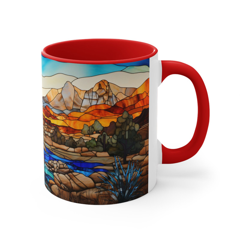 Stained Glass Style Mountain Range Coffee Mug Nature Inspired Tea Mug Outdoor Design Drinkware Stained Glass Nature Scene Cup Scenic Beauty 4.jpg
