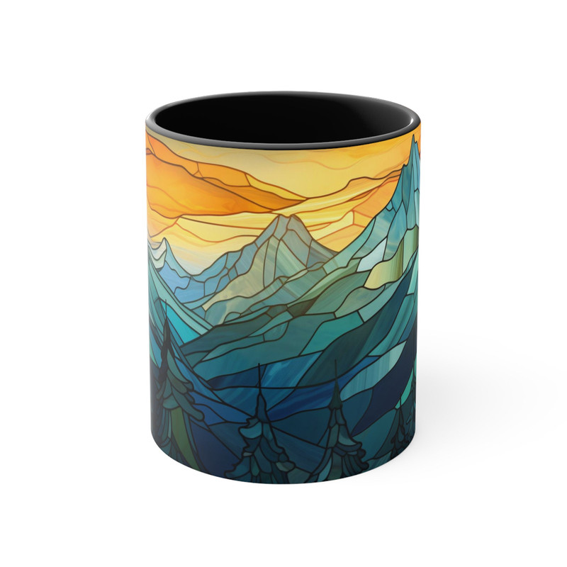 Stained Glass Style Mountain Mug Nature Inspired Coffee Cup Outdoor Design Drinkware Nature Mountain Scene Mug Dad Gift Coffee Mug 11oz 6.jpg