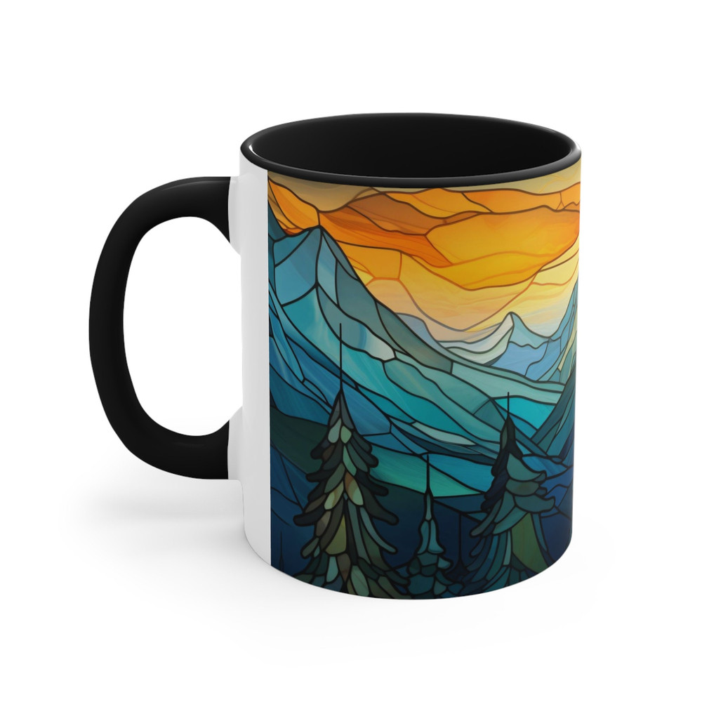 Stained Glass Style Mountain Mug Nature Inspired Coffee Cup Outdoor Design Drinkware Nature Mountain Scene Mug Dad Gift Coffee Mug 11oz 7.jpg