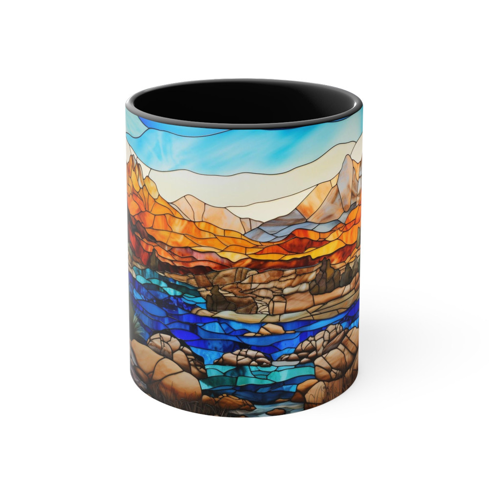 Stained Glass Style Mountain Range Coffee Mug Nature Inspired Tea Mug Outdoor Design Drinkware Stained Glass Nature Scene Cup Scenic Beauty 6.jpg