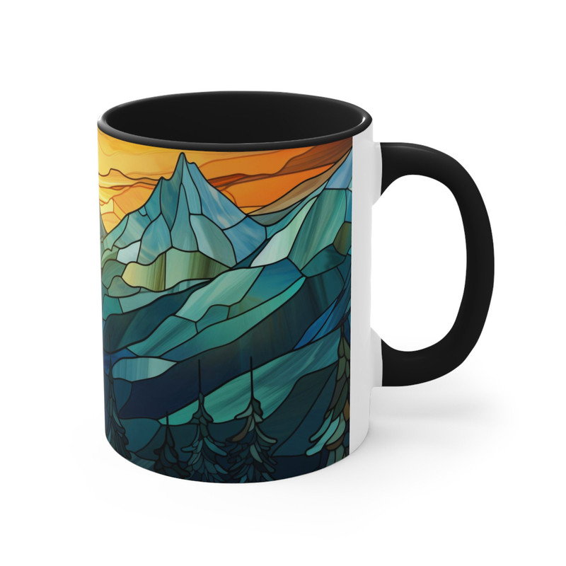 Stained Glass Style Mountain Mug Nature Inspired Coffee Cup Outdoor Design Drinkware Nature Mountain Scene Mug Dad Gift Coffee Mug 11oz 8.jpg