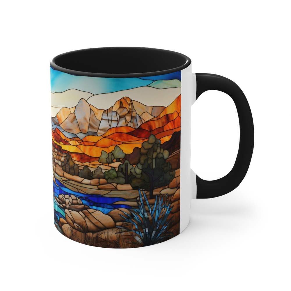 Stained Glass Style Mountain Range Coffee Mug Nature Inspired Tea Mug Outdoor Design Drinkware Stained Glass Nature Scene Cup Scenic Beauty 8.jpg