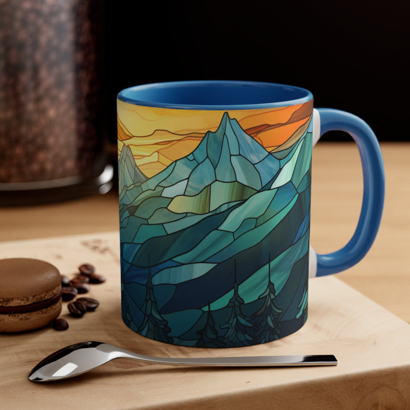 Stained Glass Style Mountain Mug Nature Inspired Coffee Cup Outdoor Design Drinkware Nature Mountain Scene Mug Dad Gift Coffee Mug 11oz 9.jpg