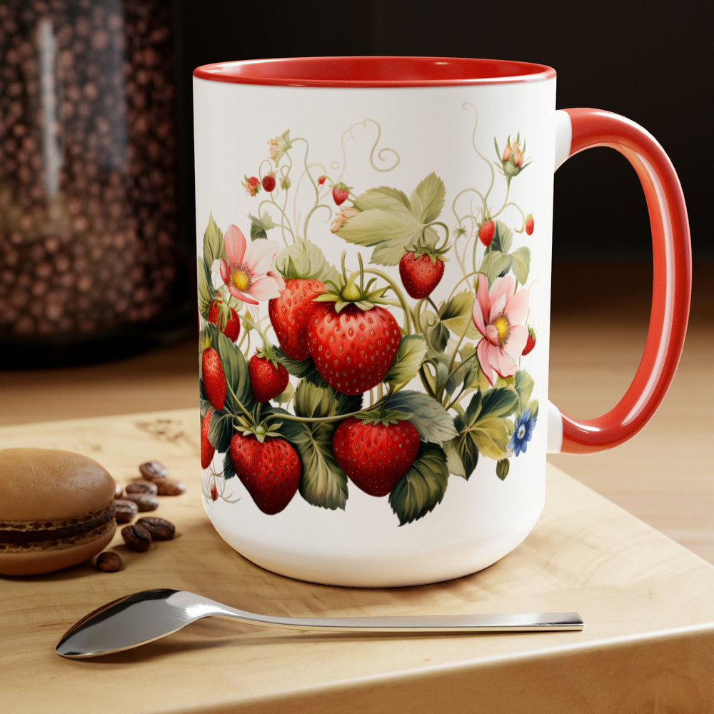 Strawberry Mug Fruit Lover Cup Botanical Garden Tea Cup Berry Gift idea Strawberry Harvest Tea Mug Garden Lover Coffee Mug Garden Decor 15oz 10.jpg