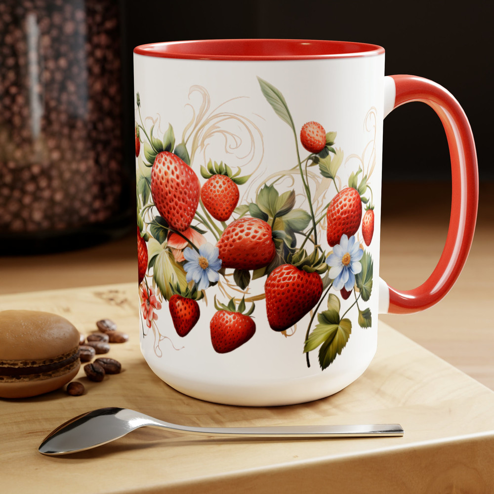 Strawberry Mug Garden Lover Coffee Cup Berry-Themed Drinkware Fruit Garden Tea Mug Red Strawberry Coffee Cup 15oz Whimsical Garden Decor Mug 10.jpg