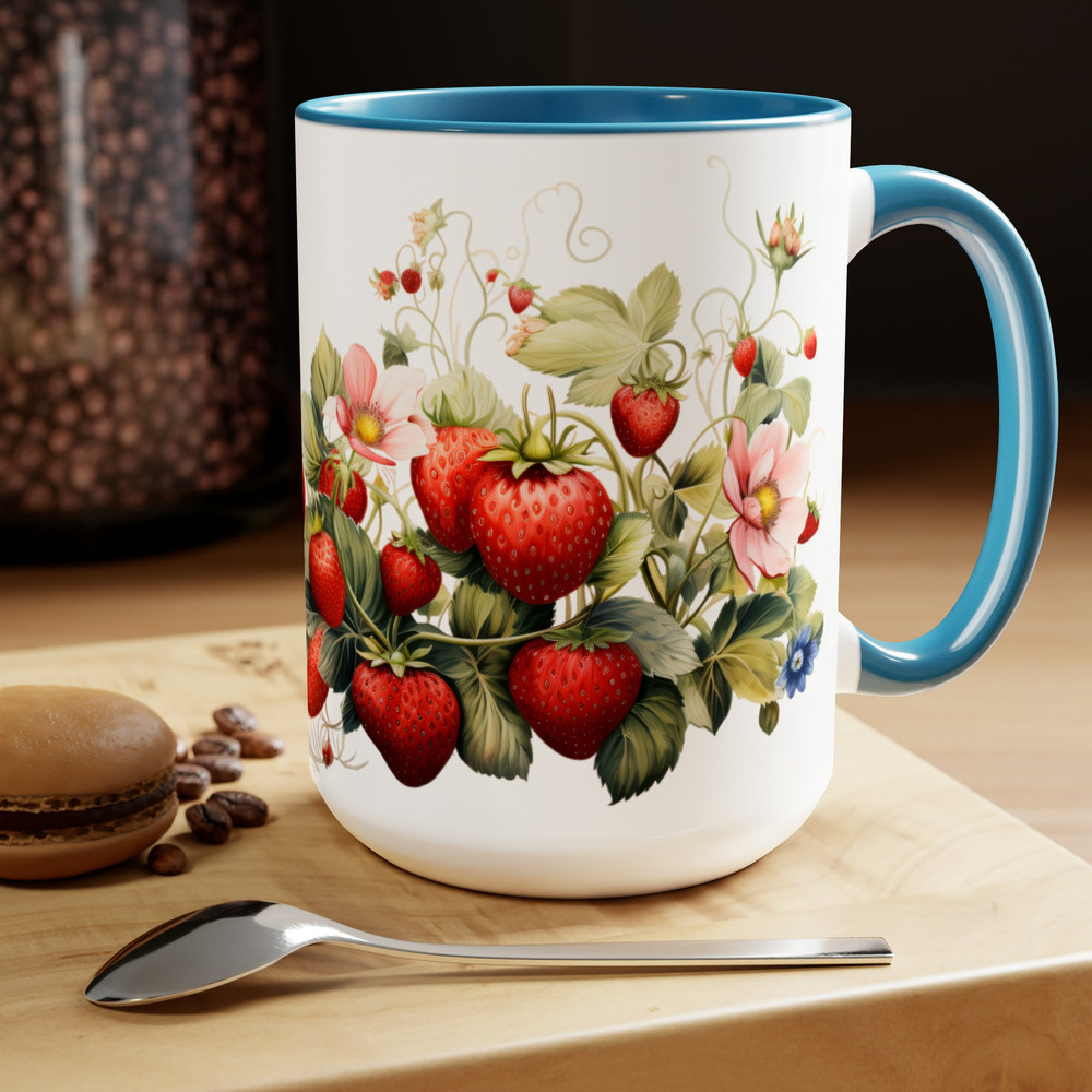 Strawberry Mug Fruit Lover Cup Botanical Garden Tea Cup Berry Gift idea Strawberry Harvest Tea Mug Garden Lover Coffee Mug Garden Decor 15oz 8.jpg