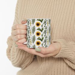 sunflower botanical mug seamless sunflower pattern mug floral tea mug garden lo