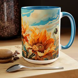 sunflower coffee mug floral coffee mug sunflower pattern coffee cup sunflower