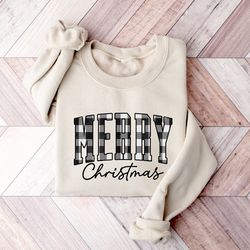 buffalo plaid merry christmas sweatshirt,buffalo plaid christmas shirts,family christmas tee,christmas gift,retro christ