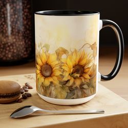 sunflower coffee mug rustic floral tea cup yellow flower tea mug vintage sunflo