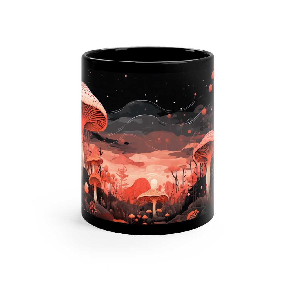 Unique Retro Mushroom Mug Retro Pink Mushroom Cup Black Ceramic Mushroom Mug Retro Style Pink Mushroom Cup Mushroom Lover Gift Mug 2.jpg