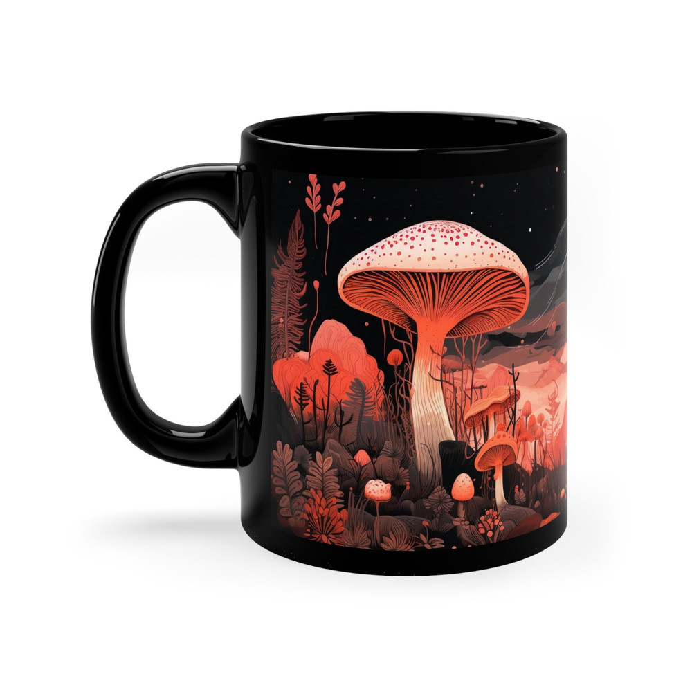 Unique Retro Mushroom Mug Retro Pink Mushroom Cup Black Ceramic Mushroom Mug Retro Style Pink Mushroom Cup Mushroom Lover Gift Mug 3.jpg