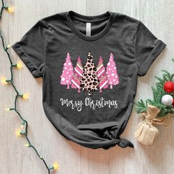 ladies merry christmas shirt, women christmas shirt, cute christmas shirt, women holiday shirt, leopard print christmas