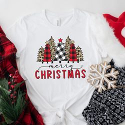 ladies merry christmas shirt, women christmas shirt, cute christmas shirt, women holiday shirt, leopard print christmas