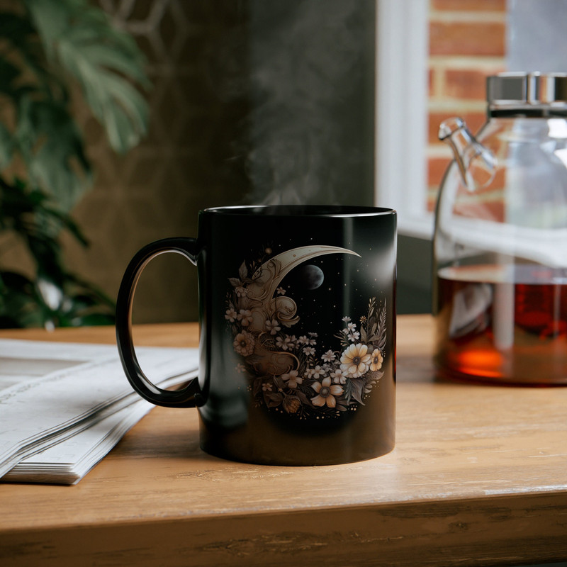 Vintage Floral Cottagecore Mug Floral Moon And Vintage Wildflowers Mug 11oz Black Botanical Vintage Floral Tea Cup Mystical Moon Coffee Cup 6.jpg