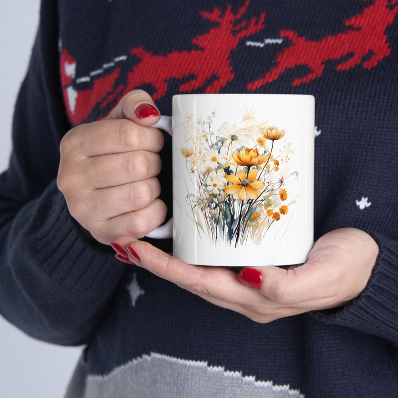 Watercolor Wildflower Mug Pretty Wildflowers Tea Cup 11oz Ceramic Floral Coffee Mug Botanical Flower Cup Elegant Wildflowers Cup 1.jpg