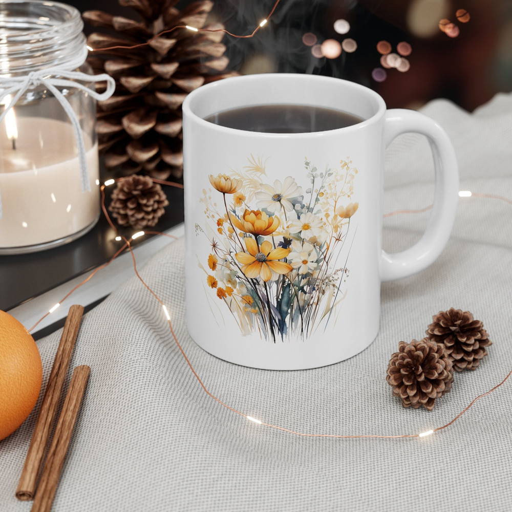 Watercolor Wildflower Mug Pretty Wildflowers Tea Cup 11oz Ceramic Floral Coffee Mug Botanical Flower Cup Elegant Wildflowers Cup 5.jpg