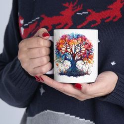 whimsical tree mug colorful tree coffee mug vibrant forest tree mug watercolor