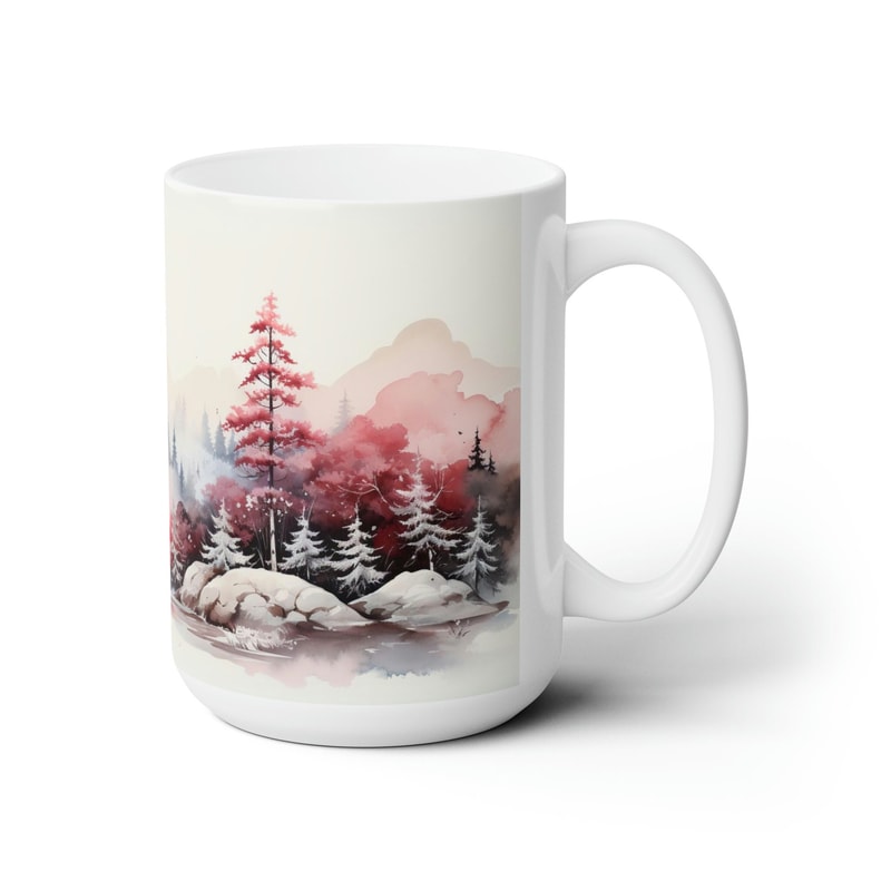 Winter Forest Coffee Mug Forest Landscape Mug Snow Forest Tea Mug 15oz Snowy Cup Winter Ceramic Coffee Cup Beautiful Nature Lover Gift 1.jpg