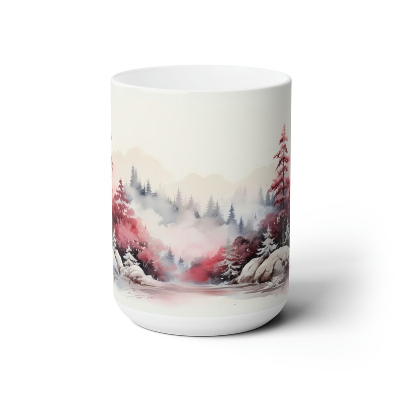 Winter Forest Coffee Mug Forest Landscape Mug Snow Forest Tea Mug 15oz Snowy Cup Winter Ceramic Coffee Cup Beautiful Nature Lover Gift 2.jpg