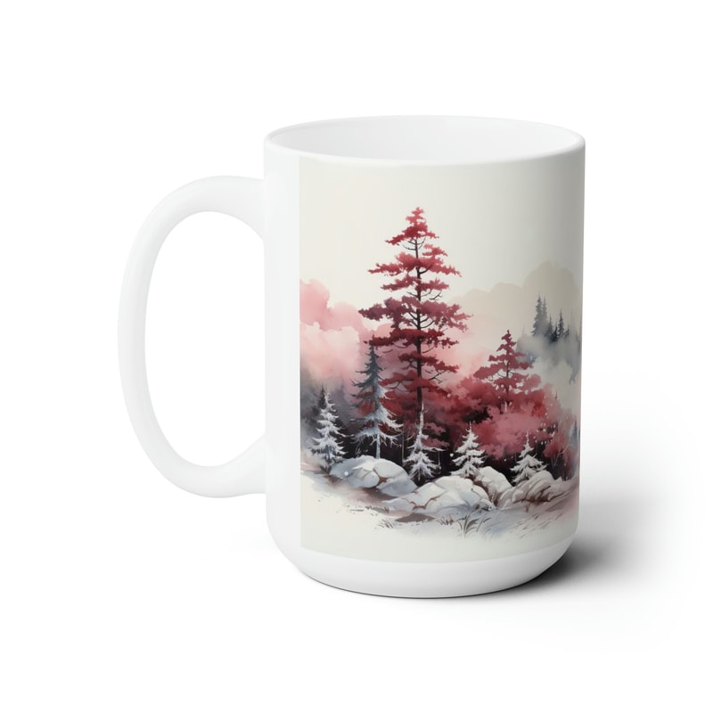 Winter Forest Coffee Mug Forest Landscape Mug Snow Forest Tea Mug 15oz Snowy Cup Winter Ceramic Coffee Cup Beautiful Nature Lover Gift 3.jpg