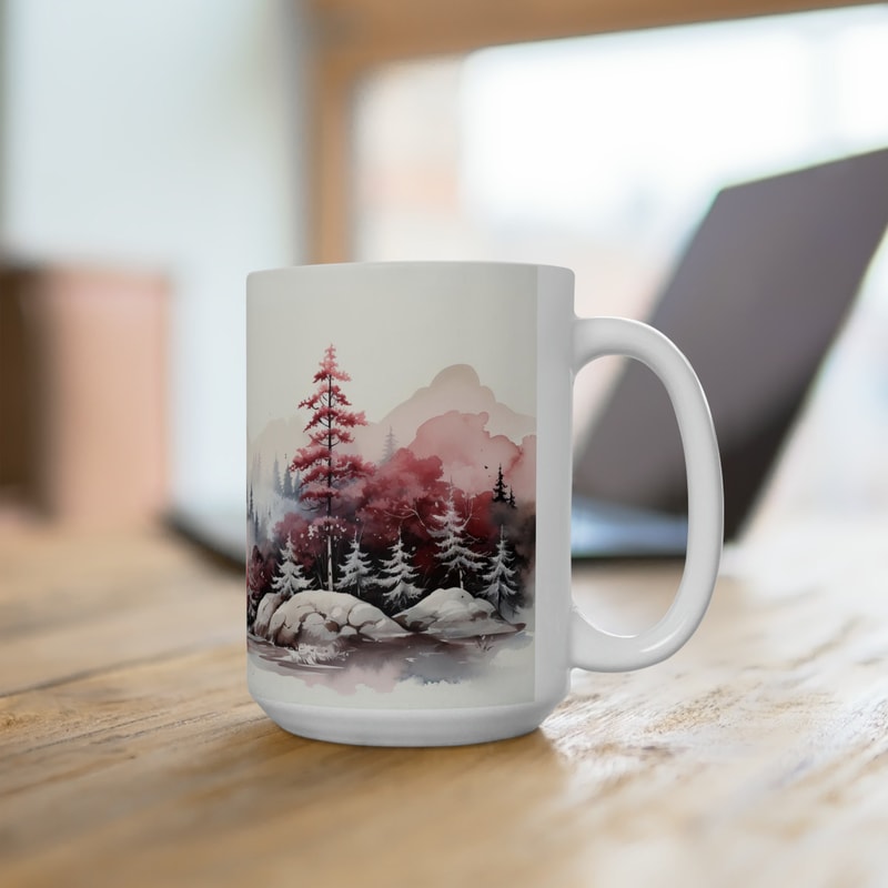 Winter Forest Coffee Mug Forest Landscape Mug Snow Forest Tea Mug 15oz Snowy Cup Winter Ceramic Coffee Cup Beautiful Nature Lover Gift 4.jpg