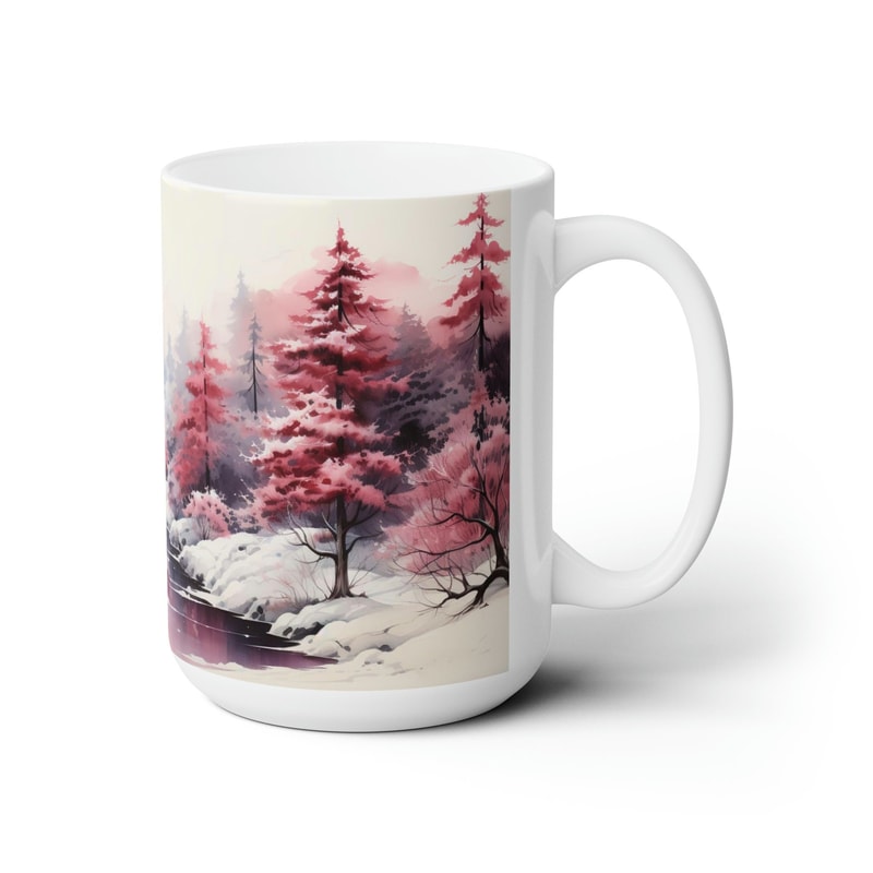 Winter Forest Mug Forest Landscape Coffee Mug Snow Forest Coffee Cup Snowy Tea Mug Winter Ceramic Tea Cup 15oz Large Nature Forest Gift Mug 1.jpg