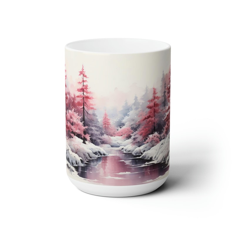 Winter Forest Mug Forest Landscape Coffee Mug Snow Forest Coffee Cup Snowy Tea Mug Winter Ceramic Tea Cup 15oz Large Nature Forest Gift Mug 2.jpg