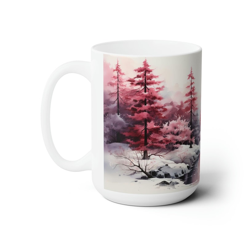 Winter Forest Mug Forest Landscape Coffee Mug Snow Forest Coffee Cup Snowy Tea Mug Winter Ceramic Tea Cup 15oz Large Nature Forest Gift Mug 3.jpg