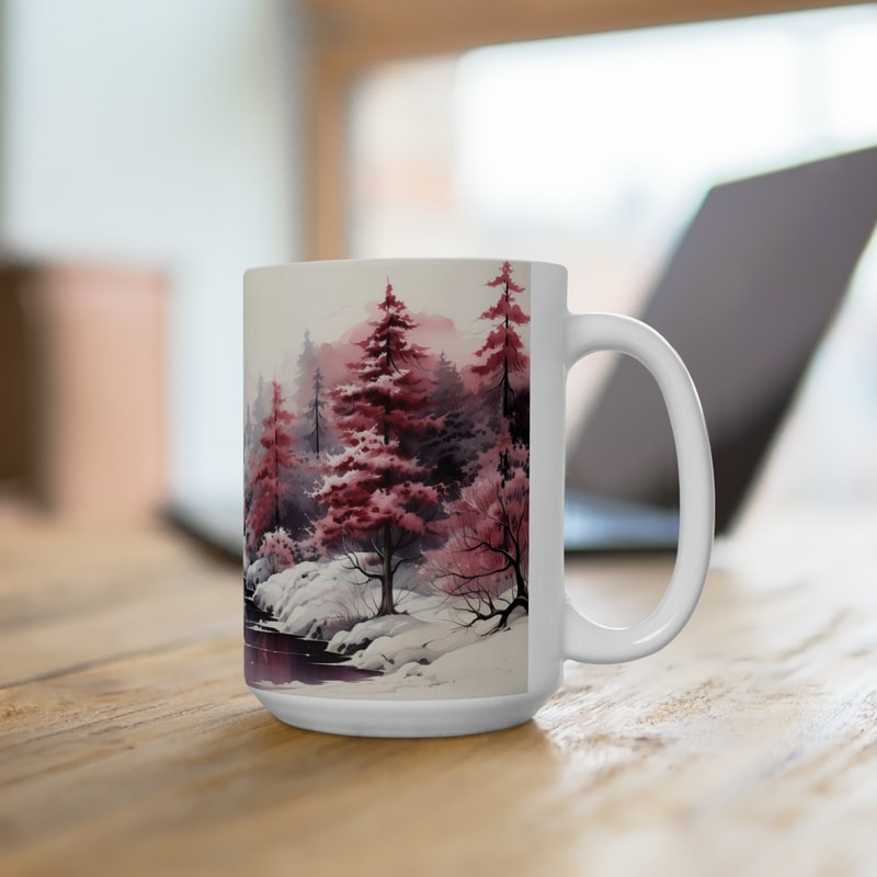 Winter Forest Mug Forest Landscape Coffee Mug Snow Forest Coffee Cup Snowy Tea Mug Winter Ceramic Tea Cup 15oz Large Nature Forest Gift Mug 4.jpg