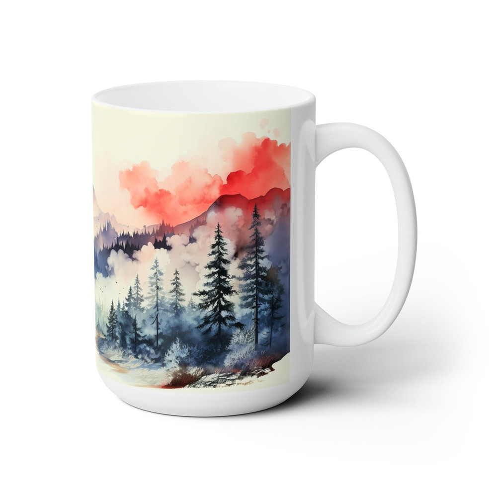Winter Forest Tea Mug Forest Landscape Coffee Mug Snowy Forest And Pine Tree Cup 15oz Winter Ceramic Tea Cup Outdoors Lover Nature Gift Mug 1.jpg