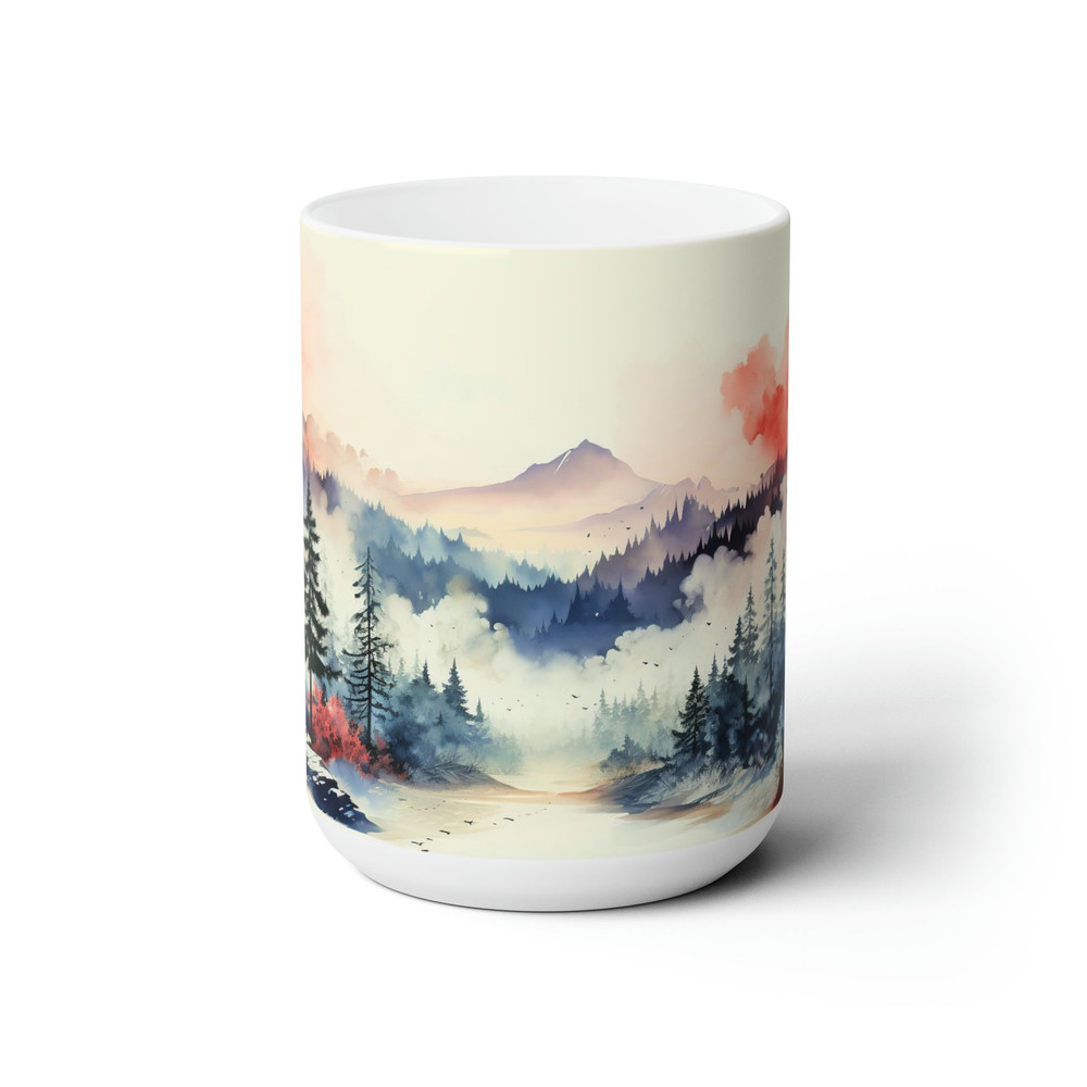 Winter Forest Tea Mug Forest Landscape Coffee Mug Snowy Forest And Pine Tree Cup 15oz Winter Ceramic Tea Cup Outdoors Lover Nature Gift Mug 2.jpg