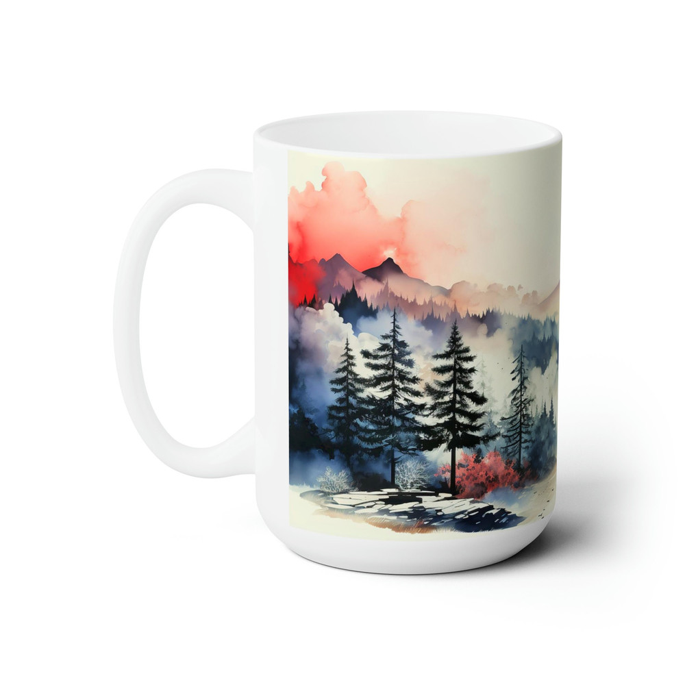 Winter Forest Tea Mug Forest Landscape Coffee Mug Snowy Forest And Pine Tree Cup 15oz Winter Ceramic Tea Cup Outdoors Lover Nature Gift Mug 3.jpg
