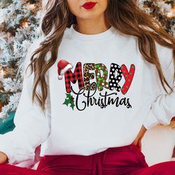 merry christmas buffalo plaid sweatshirt, christmas crewneck sweatshirt, christmas sweater, women christmas shirts, chri