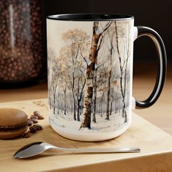 Winter Tree Mug Scenic Forest Cup Watercolor Landscape Coffee Mug 15oz Winter