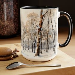 winter tree mug scenic forest cup watercolor landscape coffee mug 15oz winter