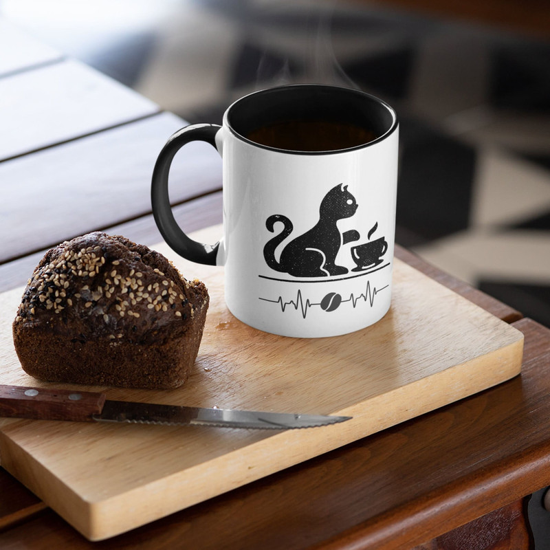 Cat Mom Cat Dad Coffee Lover Accent Coffee Mug 11oz, Two Toned Black and White Coffee Cup, Black Cat Coffee Bean Cardiogram Coffee Mug 3.jpg
