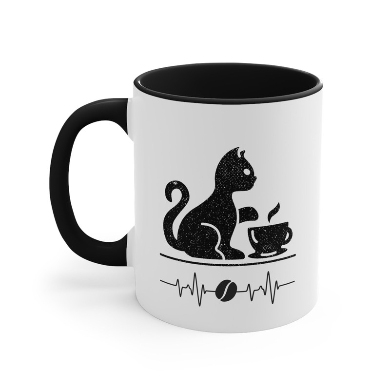 Cat Mom Cat Dad Coffee Lover Accent Coffee Mug 11oz, Two Toned Black and White Coffee Cup, Black Cat Coffee Bean Cardiogram Coffee Mug 6.jpg